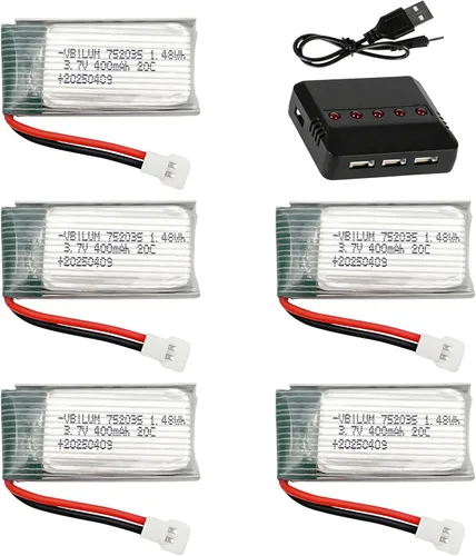 Batería de 3.7 V 400 mAh con enchufe Molex para aviones RC Mini Drone Quadcopter modelo de avión batería con cargador 5 en 1 (5 unidades)