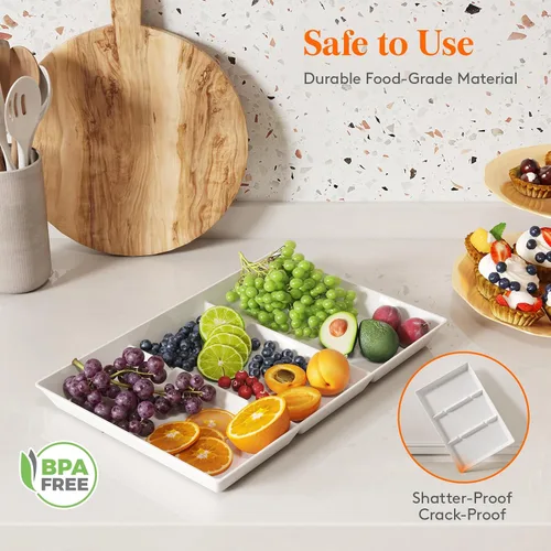 Miniatura 2 de Lifewit Bandeja de Servir Dividida para Suministros de Fiesta, 6 PCS Bandejas de Plástico de 15" x 10" para Servir Alimentos, Bandeja Blanca