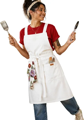 Miniatura 17 de Delantal de cocina 100% algodón con 2 bolsillos, delantal de chef ajustable para cocinar, hornear barbacoa, delantal unisex
