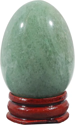 Miniatura 10 de Fekuar Figura de huevo de piedra, cristal curativo pulido, escultura de esfera con soporte de madera, obsidiana negra natural, 1.8 pulgadas