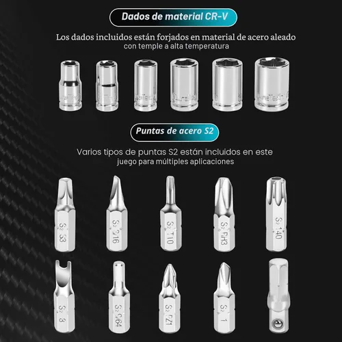 Miniatura 3 de DURATECH Juego de 56 llaves de trinquete de 1/4 pulgadas y puntas de destornillador, 2 en 1, 72 dientes y 60 dientes con juego de dados de broca