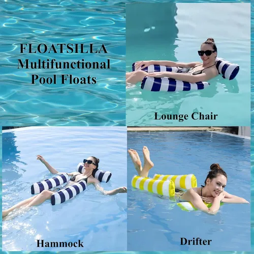Miniatura 5 de Paquete de 2 flotadores inflables de agua para adultos – Tumbona flotante de piscina con asiento de malla – Hamaca flotante para adultos piscina