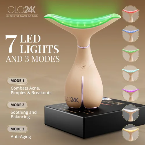 Miniatura 3 de GLO24K Dispositivo de Belleza de 7 Colores – Tecnología de Acción LED Triple y Vibración Facial y Masajeador de Cuello