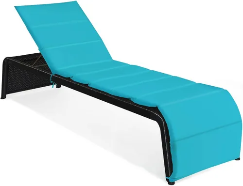 Miniatura 10 de COSTWAY Silla de ratán para patio, silla reclinable acolchada con respaldo ajustable, jardín y piscina (beige)