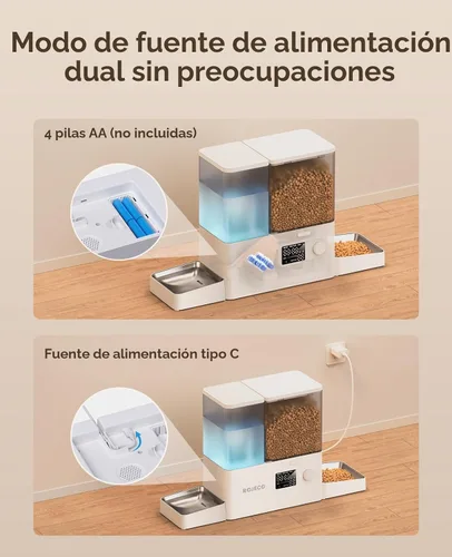 Miniatura 8 de ROJECO Comedero automático para gatos y dispensador de agua, 36 tazas/8.5 L, cuencos de acero inoxidable 2 en 1, dispensador de comida para gatos