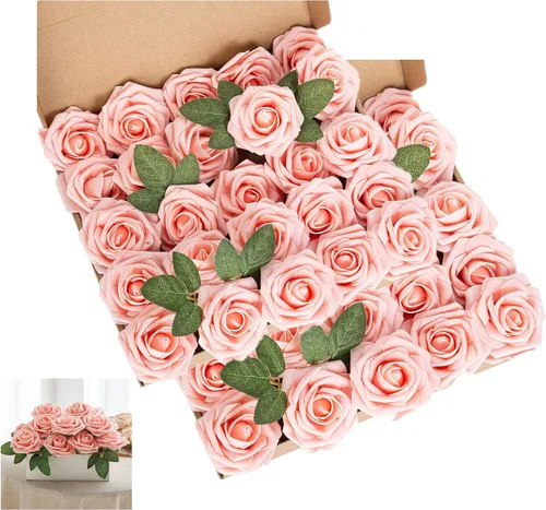 Miniatura 19 de Rosa artificial de espuma de 25 piezas de rosas falsas de aspecto real con tallos y hojas para decoración del hogar, fiestas, jardín, centros