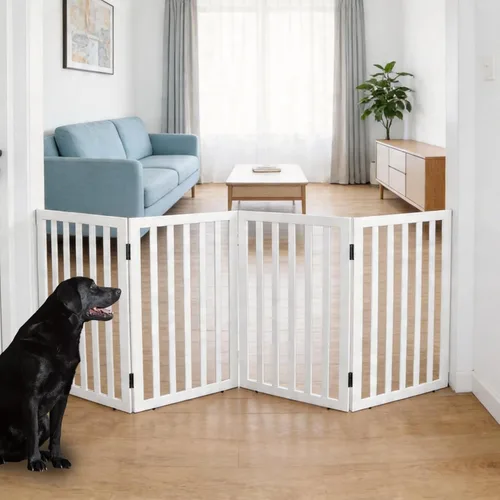 Miniatura 28 de Puerta para perros para interiores, valla independiente para perros, para la casa, puertas, pasillos o escaleras, puerta para mascotas plegable