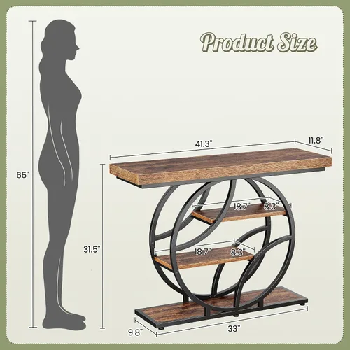 Miniatura 2 de Huuger Mesa de entrada de 41.3 pulgadas, mesa de sofá industrial con consola y almacenamiento, mesa de acento con estantes, para entrada, pasillo