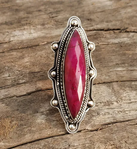 Miniatura 2 de Ruby Ring, Bohemian Jewelry, Long Ring, Eye Shape, Bridesmaids Gift, Promise Engagement Ring, 925 Sterling Silver Ring, Full Finger Jewelry