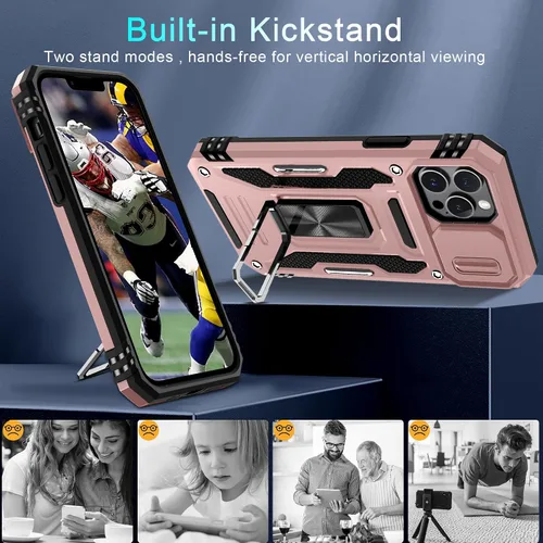 Miniatura 160 de DEERLAMN Funda para iPhone Xs Max con funda deslizante para cámara + protector de pantalla, soporte giratorio de anillo de grado militar a prueba