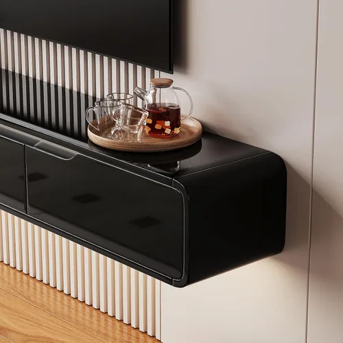 Miniatura 5 de FurniNova Soporte de TV flotante de alto brillo con 3 puertas, mueble de TV de 47'' montado en pared, consola bajo TV, estante de medios flotante