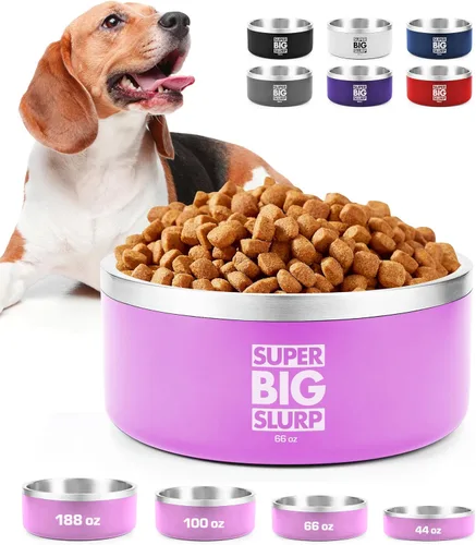 Miniatura 9 de Tuff Pupper Cuenco de acero inoxidable aislado resistente de 100 onzas para perros grandes, base antideslizante, apto para lavavajillas Rosa Punch