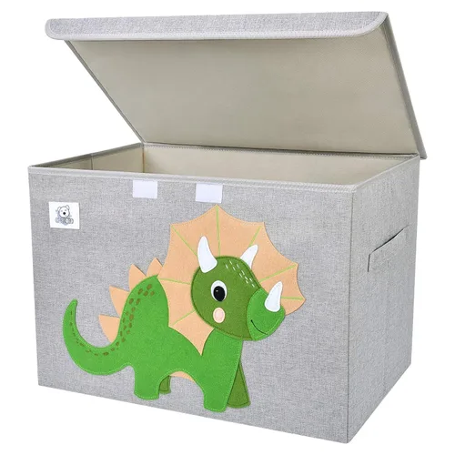 Miniatura 17 de Baúl de juguetes plegable grande para niños con tapa abatible, organizador de almacenamiento de juguetes de animales de tela Dinosaurio