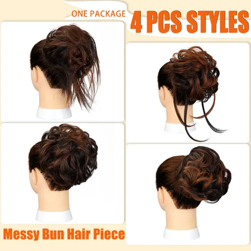 Miniatura 2 de 4 piezas de cabello desordenado con moño despeinado para mujer, extensión de cabello con banda de goma elástica, accesorios para el cabello