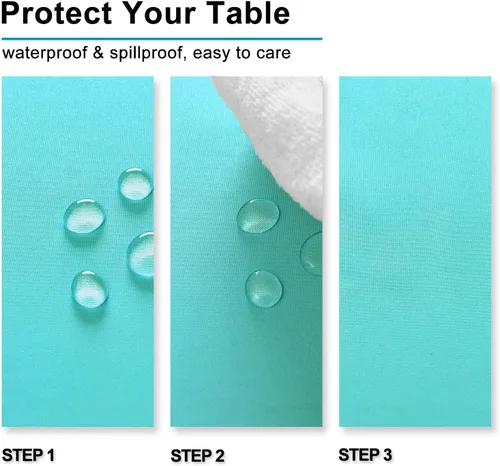 Miniatura 3 de Hiasan - Mantel cuadrado sólido impermeable y a prueba de derrames, es lavable y está hecho de poliéster para cocina y comedor, color aguamarina, 30