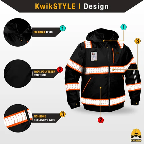 Miniatura 2 de KwikSafety Chaquetas reflectantes Bombarderos de trabajo de alta visibilidad aislados para hombre Amarillo, Naranja, Multicolor