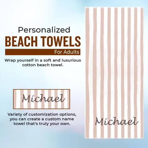 Miniatura 2 de Toallas de playa personalizadas Passion para adultos - Toallas de piscina personalizadas con nombre - Algodón altamente absorbente - Diseño a rayas