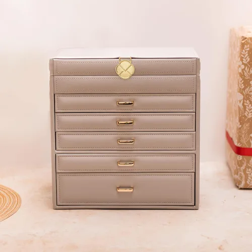 Miniatura 9 de Vlando Enormes cajas de joyería de 6 niveles, aretes de cuero, anillos, collar, organizador de relojes, caja para mujeres, niñas, hombres, armarios
