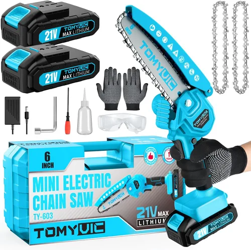 Miniatura 8 de Mini motosierra de 6 pulgadas alimentada por batería - Rosa motosierra eléctrica inalámbrica de mano con 2 baterías recargables - Motosierras