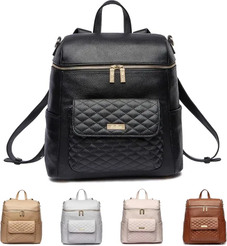 Miniatura 14 de Luli Bebe - Mochila grande para pañales de piel vegana moderna de diseñador con estilo para mamá, multiusos, espaciosa, con cambiador (marrón late)