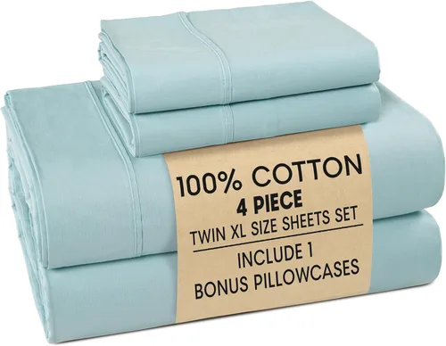 Miniatura 123 de Casa Platino Sábanas de cama individual XL, sábanas de 100 % algodón con 2 fundas de almohada, tejido percal crujiente y sensación acogedora, verde