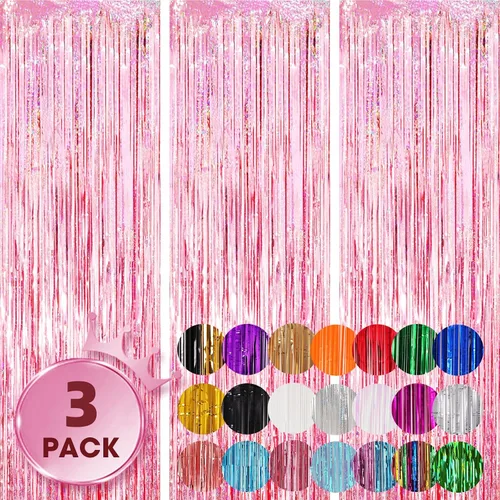 Miniatura 51 de Voircoloria - Cortinas de fondo de flecos de papel de aluminio para fiestas, 3 piezas, 39.6 x 98.4 pulgadas, azul retro 48 Retro Azul