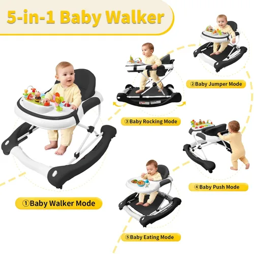 Miniatura 2 de Andador de bebé 5 en 1, andador con música y luces para bebé niño niña de 6-12 meses, andadores de bebé plegables con ruedas y combo de rebotador