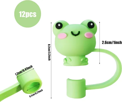 Miniatura 3 de 12 piezas de lindas cubiertas de pajita de silicona, tapas de pajita RENUIS para vasos, puntas de pajitas de beber portátiles reutilizables, tapones