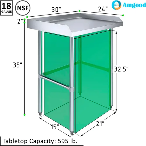 Miniatura 3 de AmGood Mesa de trabajo comercial con base abierta con salpicaduras y salpicaduras laterales, mesa de preparación de acero inoxidable para cocina