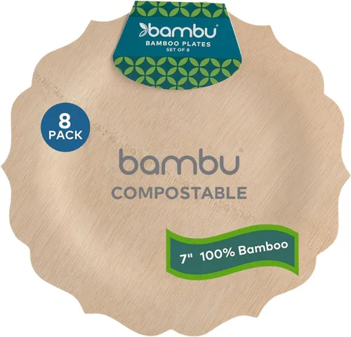 Bambu Paquete de 8 platos desechables de bambú de 7 pulgadas elegantes, productos biodegradables ecológicos, platos desechables de bambú para