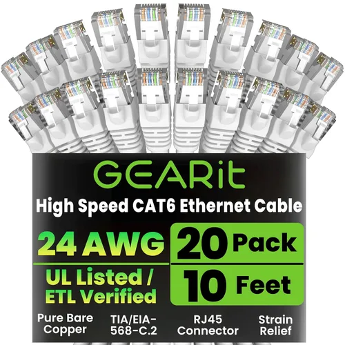 Miniatura 47 de Paquete de Cable Ethernet Cat 6 GEARit - Pack de 10 cables de conexión Ethernet Cat6 de 15 pies Cable de conexión de red RJ45, conectores dorados