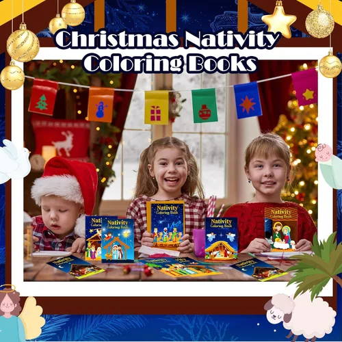 Miniatura 3 de Cholemy Libros para colorear de Navidad de pesebre a granel, libro de dibujo de la Biblia de actividades religiosas cristianas para fiesta