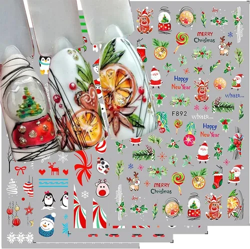 Miniatura 5 de 10 calcomanías de uñas de Navidad de invierno para mujeres, dibujos animados 3D, alce, muñeco de nieve, campanas de Papá Noel, copo de nieve