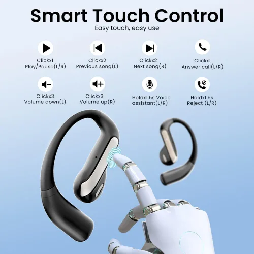 Miniatura 3 de Piluyaa Auriculares Bluetooth 5.3 de oreja abierta, auriculares inalámbricos deportivos con micrófono integrado con ganchos para los oídos