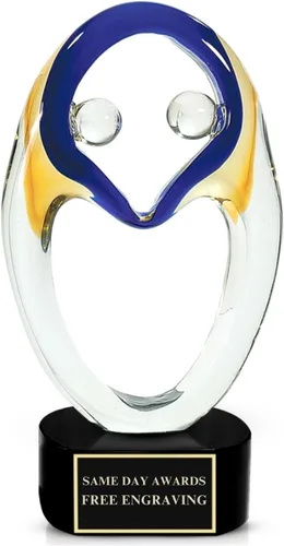 Miniatura 25 de Premio de Vidrio Artístico Soplado a Mano – Premio Elegante con Grabado Personalizado para Corporativo, Deportes, Jubilación, Reconocimiento