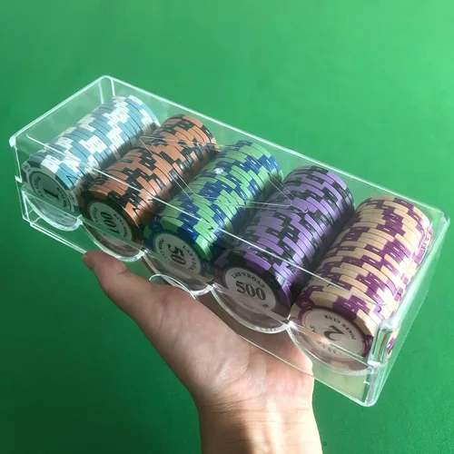 Miniatura 3 de Bandeja de soporte de fichas de póquer, 10 unidades de acrílico transparente con cubierta de accesorios de mesa de póquer