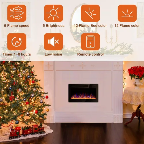 Miniatura 5 de Vitesse Chimenea eléctrica ultrafina de 30 pulgadas, con bisel estrecho, calentador de chimenea lineal empotrado en la pared, control remoto