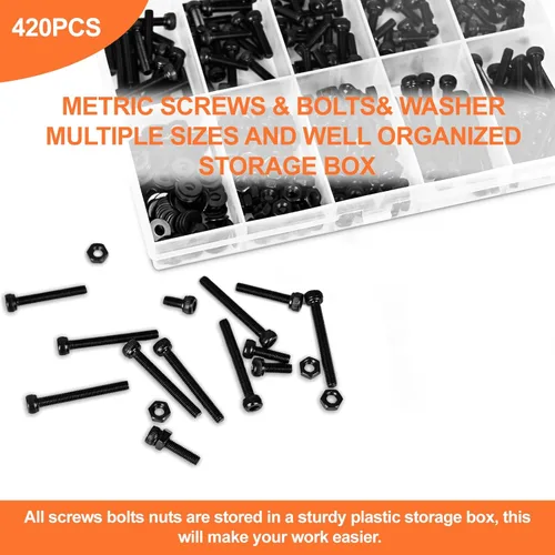 Miniatura 3 de Juego de 420 tornillos M3, pernos M3 prémium para impresión 3D, surtido de tornillos de cabeza hexagonal con tuercas y arandelas, M3 x 0.236 in