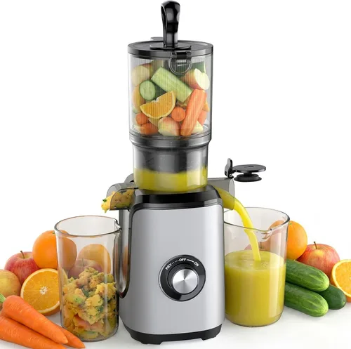 Miniatura 10 de NEWBULIG Exprimidor de prensa en frío, exprimidor de masticación con alto rendimiento de jugo, función inversa, detiene la oxidación y es fácil
