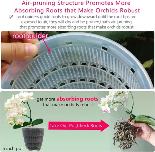 Miniatura 3 de Macetas transparentes para orquídeas con agujeros y platillos para trasplantar, las macetas de plástico para orquídeas proporcionan una buena