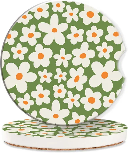 Miniatura 13 de TUBAMQ Posavasos de automóvil para portavasos de automóvil, paquete de 2 posavasos de cerámica absorbente de café, lindo soporte para tazas