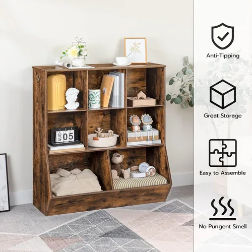 Miniatura 5 de HOOBRO Estantería para niños, gabinete de almacenamiento de juguetes, organizador de juguetes para niños, 8 cubículos, estantería tipo pie de cama