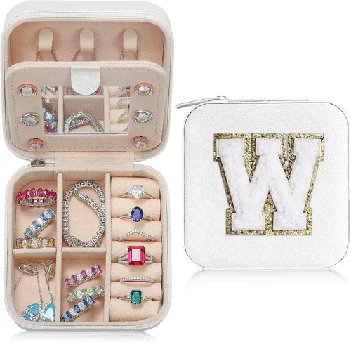 Joyero de viaje para mujeres y niñas, caja de joyería con inicial W para adolescentes y niñas, joyero pequeño de viaje para mujeres, joyero de