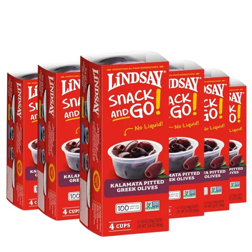Miniatura 8 de LINDSAY Aceitunas Kalamata griegas sin hueso Snack and Go, caja de 4 (16 tazas de aperitivo)