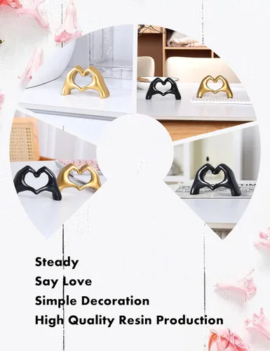 Miniatura 7 de Escultura moderna de manos de corazón de oro, arte decorativo de mesa, símbolo de amor, decoración del hogar (negro)