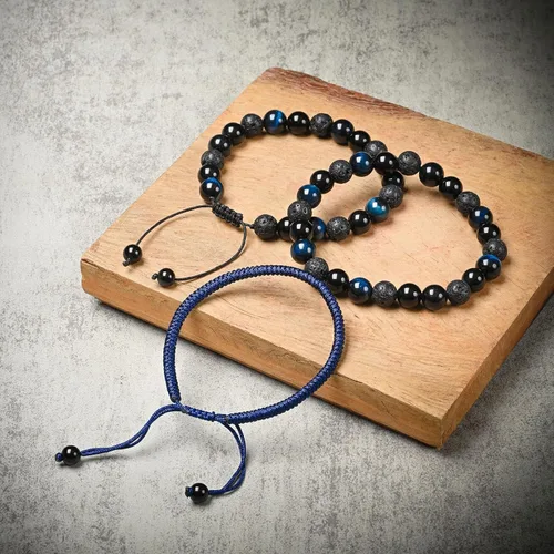 Miniatura 27 de SAMXY Triple Protection Bracelet, 8mm Healing Crystal Bead Bracelet, 3pcs Blue Red Tiger's Eye Obsidian Hematite Bracelet Women Men