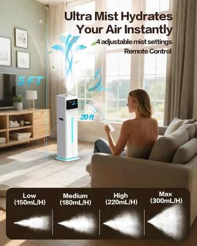 Miniatura 5 de Humidificadores de niebla fría para dormitorio, ultrasónico de 2.4 galones (9L), llenado superior silencioso, fácil limpieza con bandeja de aceite