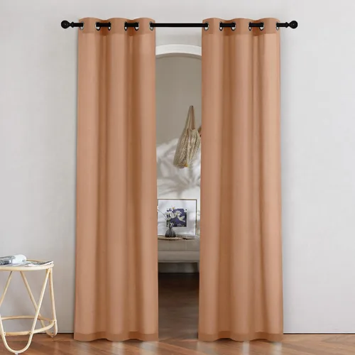 Miniatura 84 de NICETOWN Cortinas de lino natural con textura de lino para dormitorio, mezcla de lino rústica con ojales en la parte superior, semitransparentes