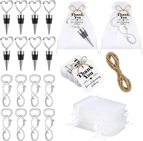 Tanlade Juego de 60 piezas de recuerdos de fiesta de boda para invitados, tapón de vino y abridor de amor, regalos de despedida de soltera con 100