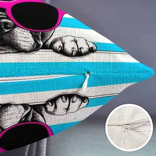 Miniatura 2 de Smooffly Funda de almohada decorativa para perro, bulldog francés con lentes de sol, funda de almohada lumbar moderna de granja, decoración